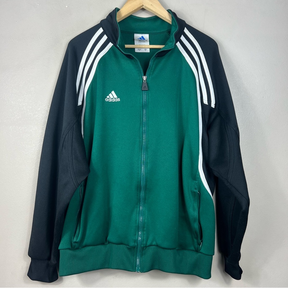 Vintage Adidas Green White & Black Y2K Zip Up Sweatshirt